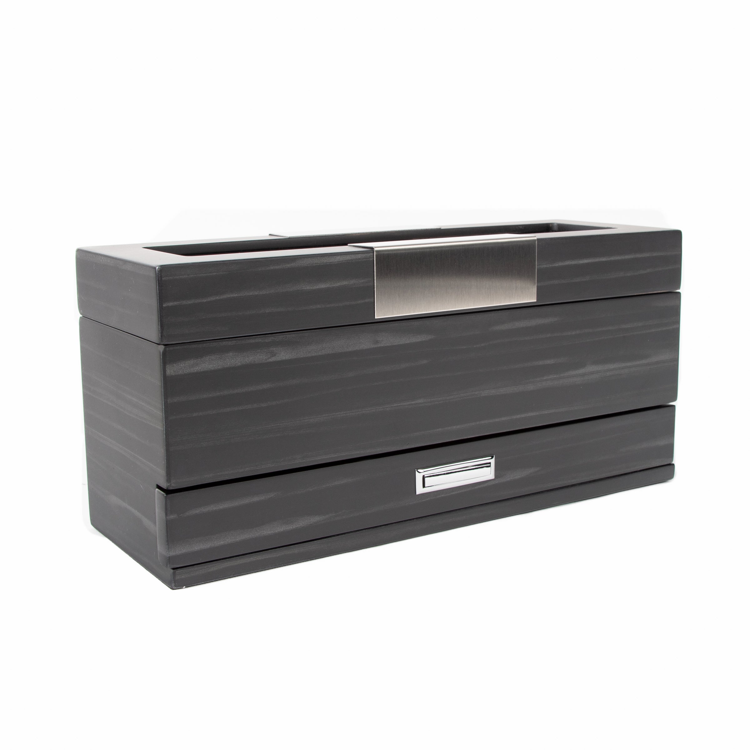 Matte Black 5-Slot Watch Box W/ Jewelry Tray (Uncrate)