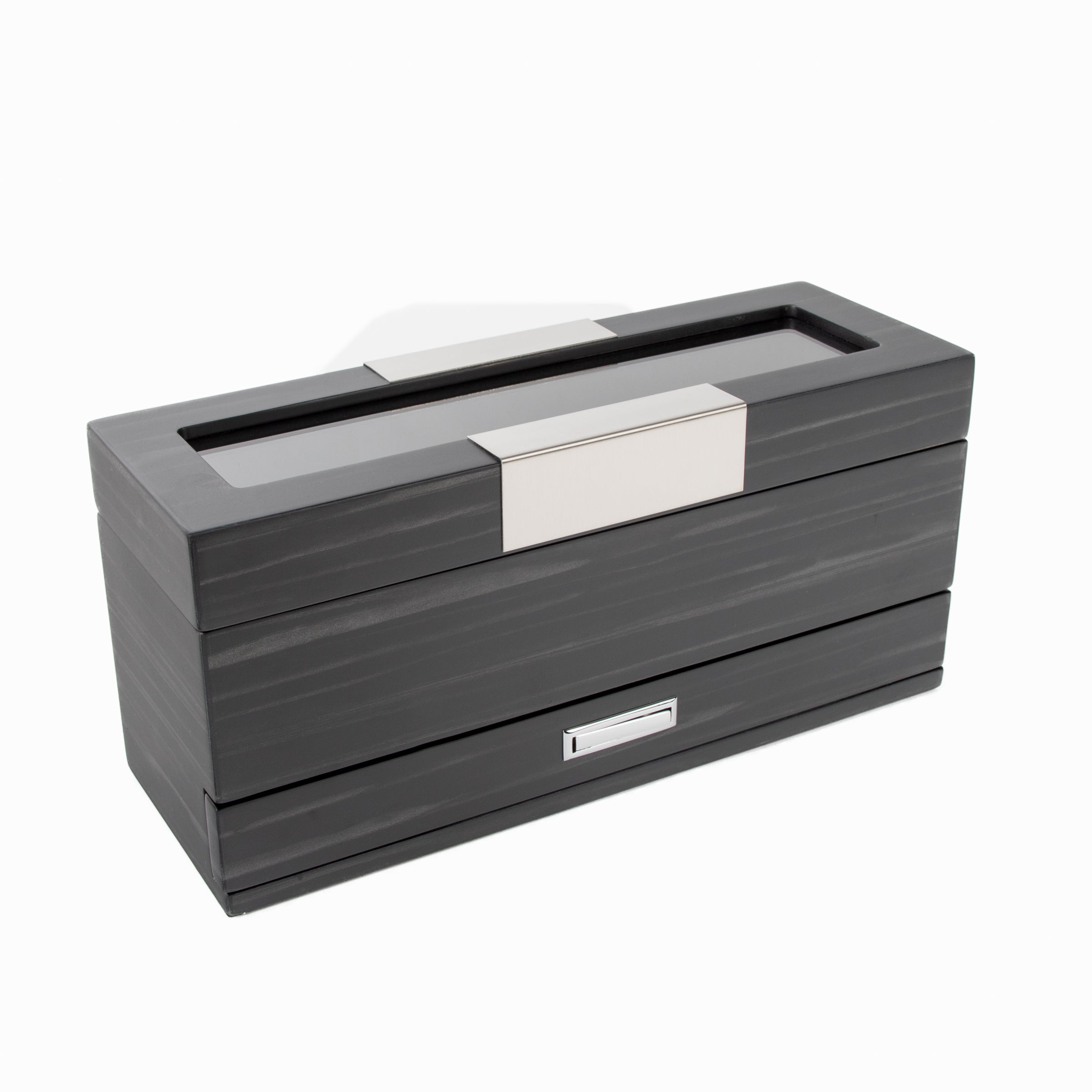 Matte Black 5-Slot Watch Box W/ Jewelry Tray (Uncrate)