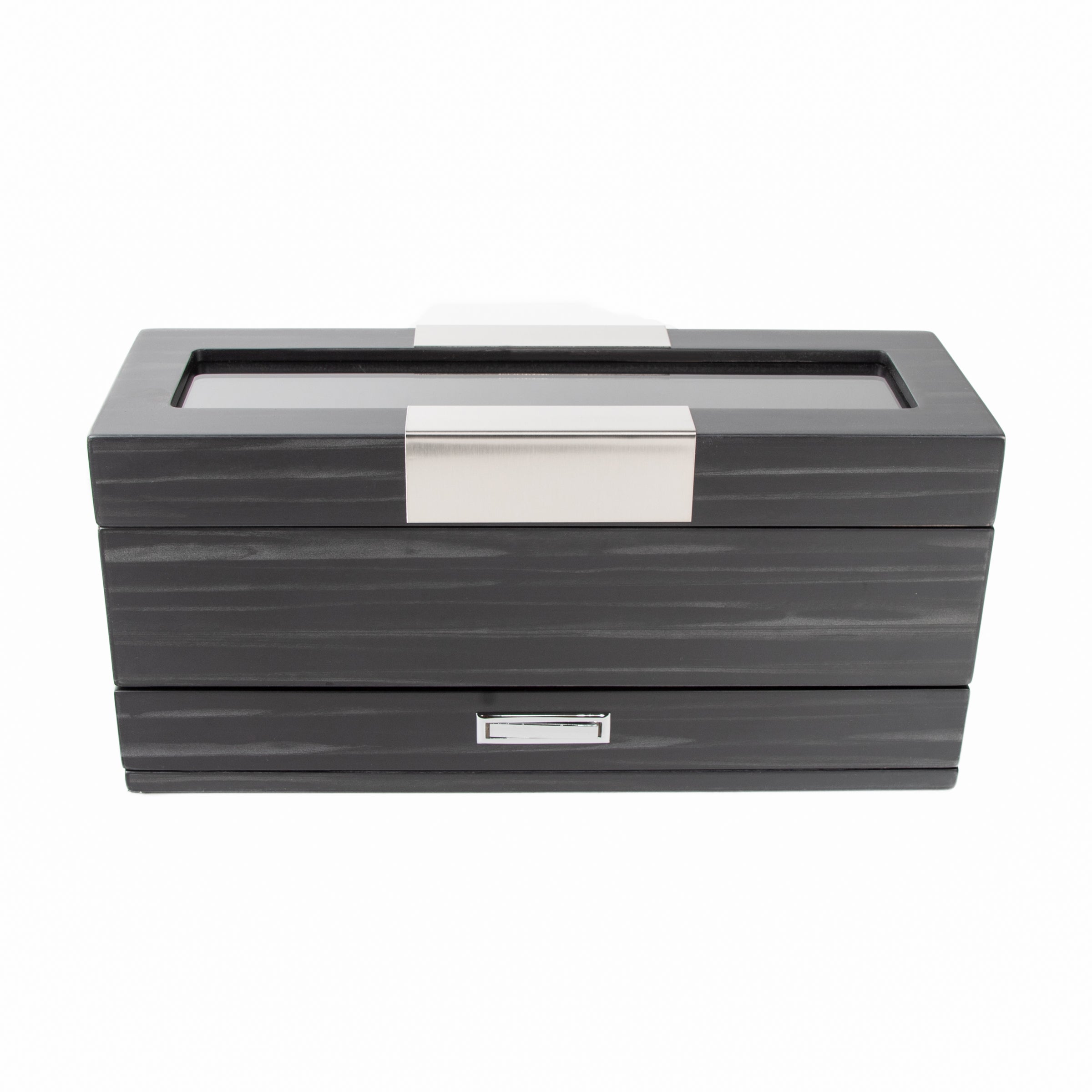 Matte Black 5-Slot Watch Box W/ Jewelry Tray (Uncrate)