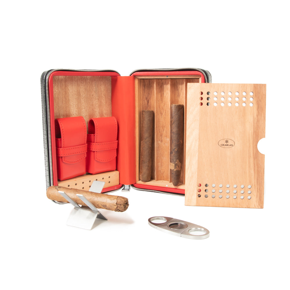 CIGAR CLUBbyDucas Paris シガークラブ　非売品　爬虫類革　ミニシガリロケース Devon Croco Cigar Travel Case | Brouk & Co.