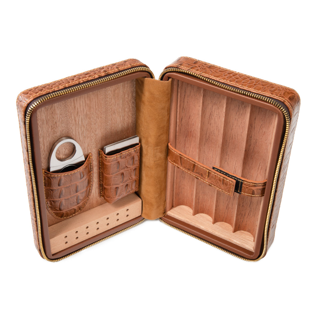 Cain Croco Cigar Travel Case (Brown)