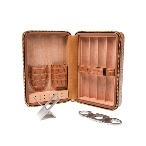 Cain Croco Cigar Travel Case (Brown)