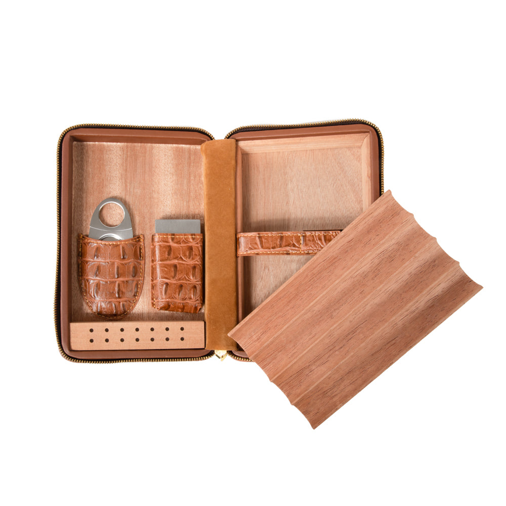 Cain Croco Cigar Travel Case (Brown)