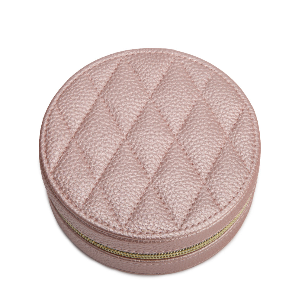 Leah Quilted Round Travel Jewelry Case