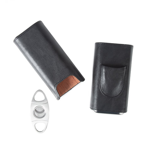 Ashton 3-Cigar Leather Case with Cutter