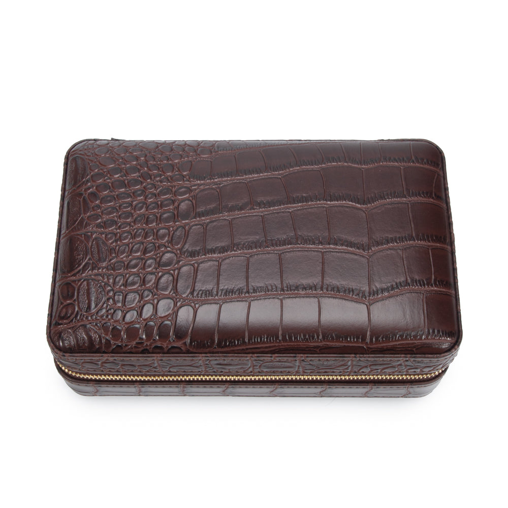 Atlas Croc Cigar Travel Case (Brown)