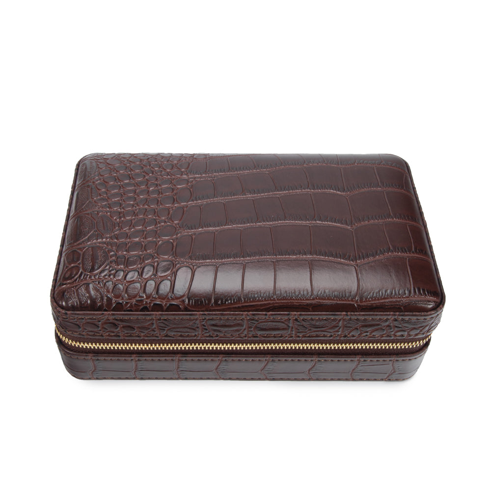 Atlas Croc Cigar Travel Case (Brown)