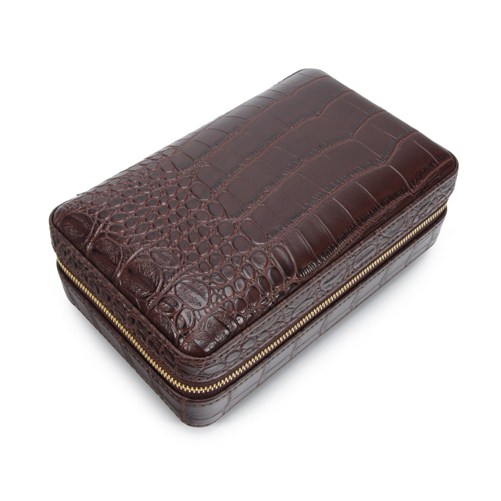 Atlas Croc Cigar Travel Case (Brown)