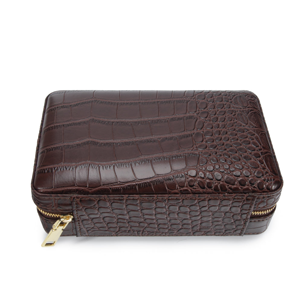 Atlas Croc Cigar Travel Case (Brown)