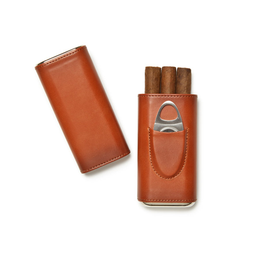 Brouk & Co. Ashton 3-Cigar Leather Case with Cutter