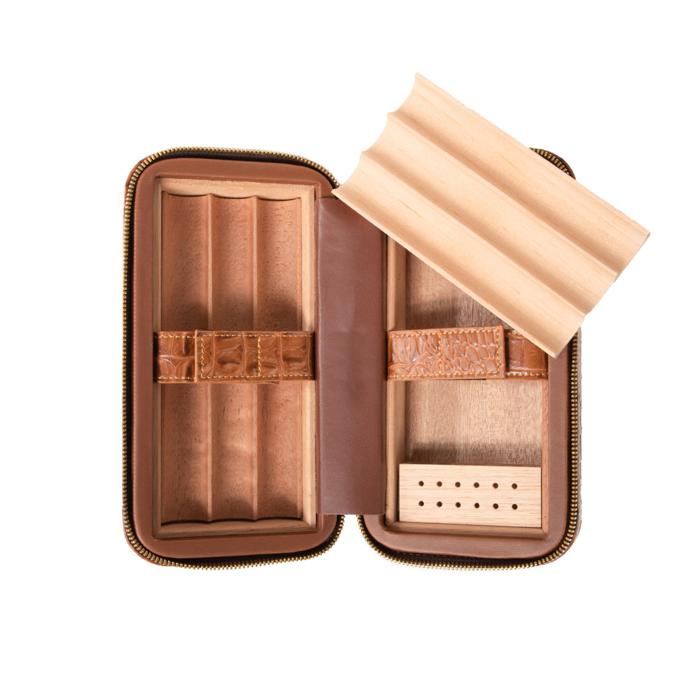 Dean Croco Cigar Travel Humidor Case (Brown)